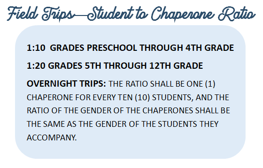 Student to chaperone ratio